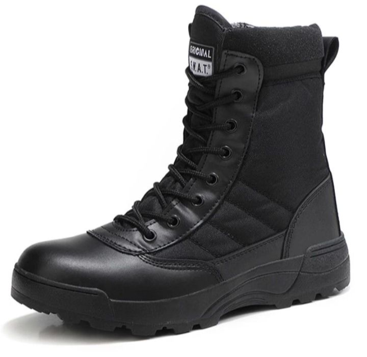 TACTICAL BOOT STRONG WINTER SHOES ANKLE SHOE ARMY STYLE BLACK FOR POLIC BOY AND GIRL, Swat Military Long Shoes Non-Slip Outdoor Travel Shoes Black Sneakers for Men and women Hiking Shoes