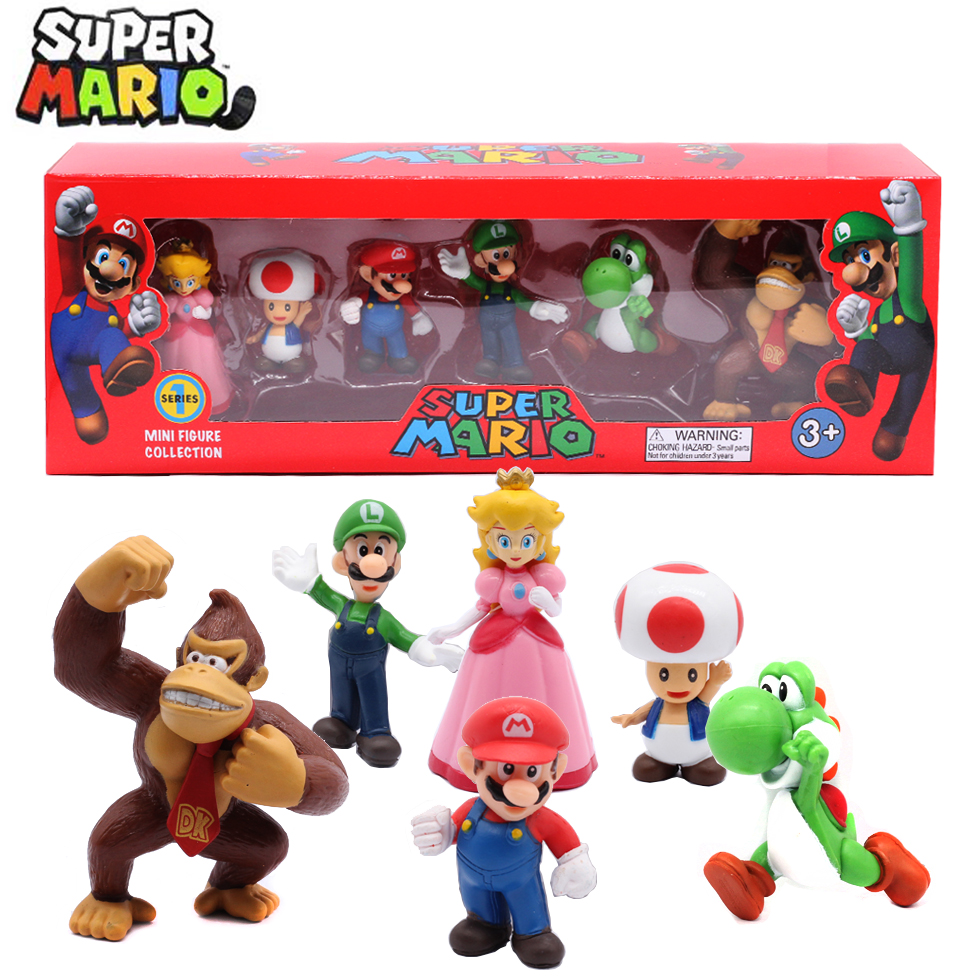 # 6pcs/set Super M Bros PVC Action Figure Toys Dolls Model Set Luigi Yoshi Donkey Kong Mushroom For Kids Birthday 