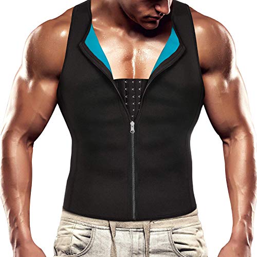 Cami Men Vest with Zipper & Hook Closure | Neoprene Slimming Shirt & Body Shaper for Men | Hot Sweat Sauna Vest Waist Trainer | Compression Slimming Shapewear | Fat Burning Weight Loss Shirt for Gym, Fitness, Running & Daily Workout