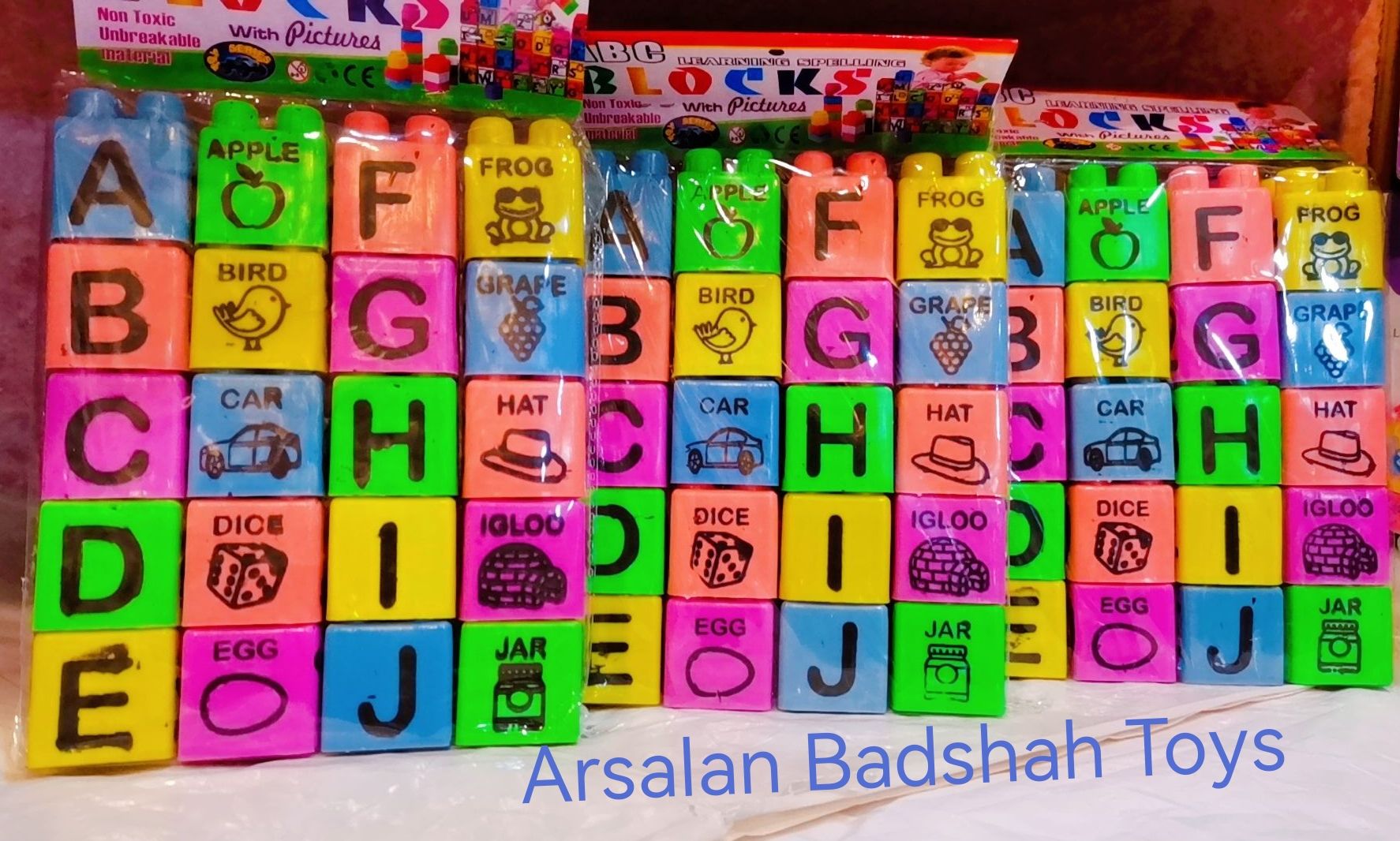 Educational Blocks Toys Set , Alphabet Letters Words -A to Z , Counting 1to 20 - Learning Spelling. (Local made Plastic) ( Small Size Block).