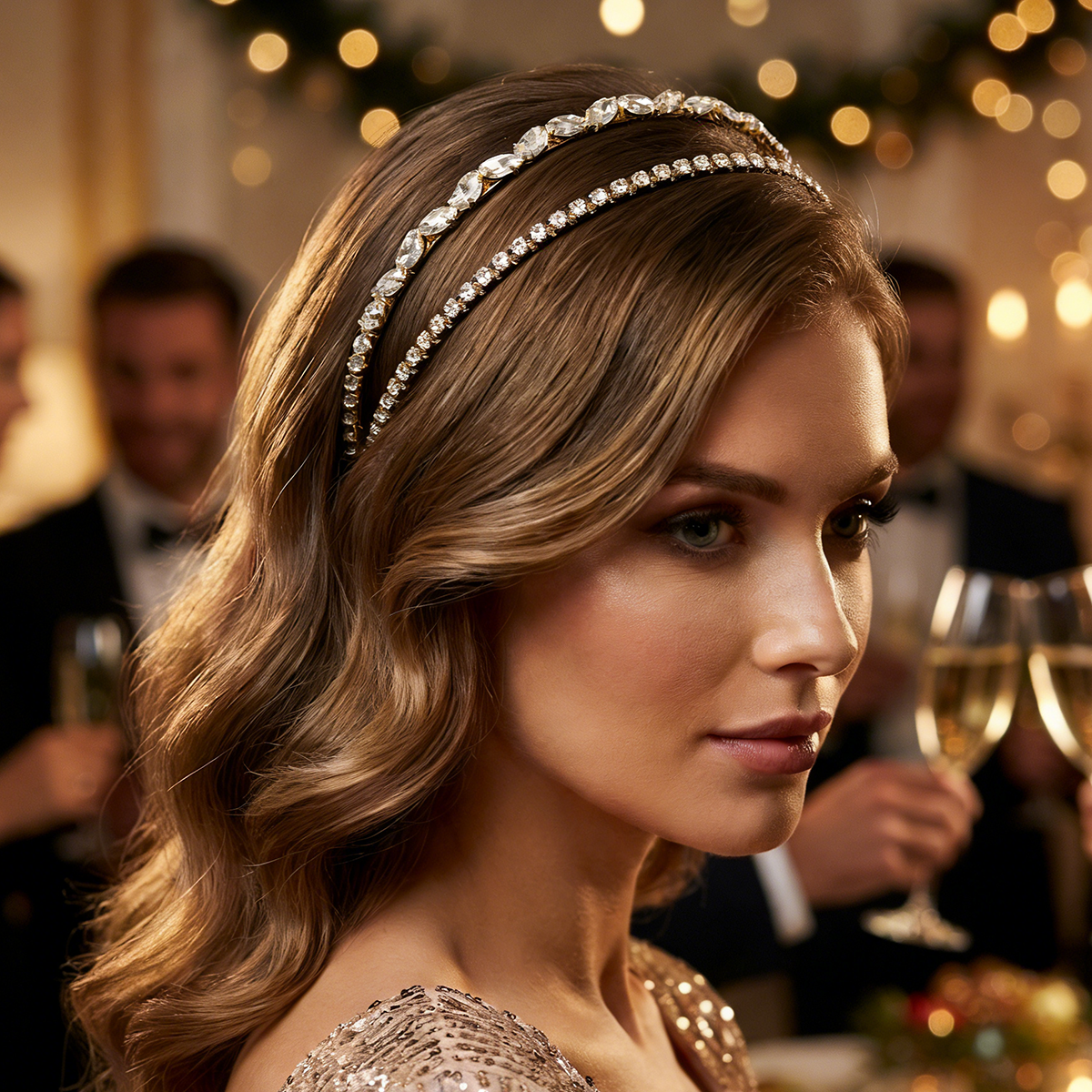 New Gold Rhinestone Hair Bands Birthday Make Up Party Bride Headpiece Alloy Hair Accessories Headbands  For Women