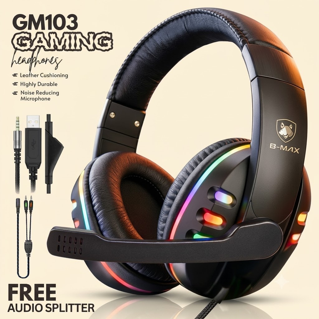 FunBug Pro Gaming Headset with RGB Lights, Noise Cancelling Microphone, USB/3.5mm Plug - Comfortable Ear Cushions, On-Headset Audio Control, New Gaming Headphones