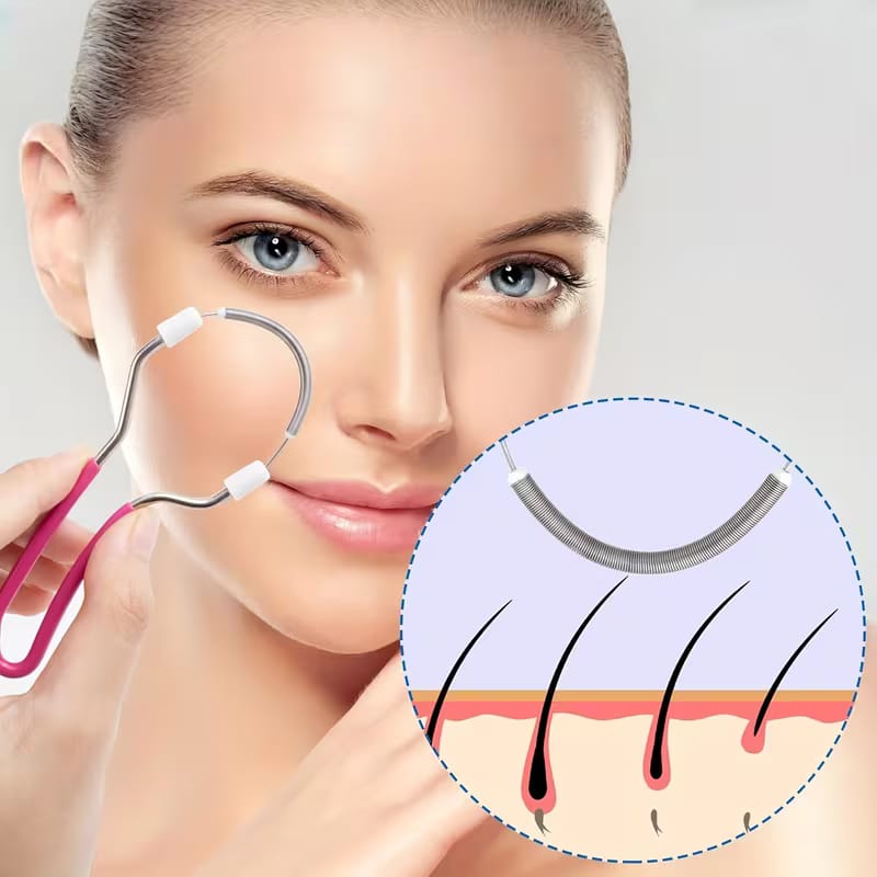 Stainless Steel Painless Hair Remover_ Manual Spring Facial Hair Remover for Women | Upper Lip, Chin & Face Hair Removal Tool | Portable Threading Epilator