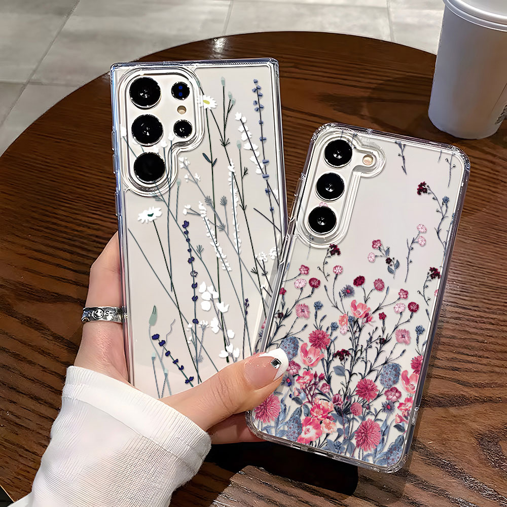 Shockproof Phone Case For   S25 Ultra Funda S24 Plus S23 S22 S2S S20 FE Transparent Soft Silicon Flower Cover Coque