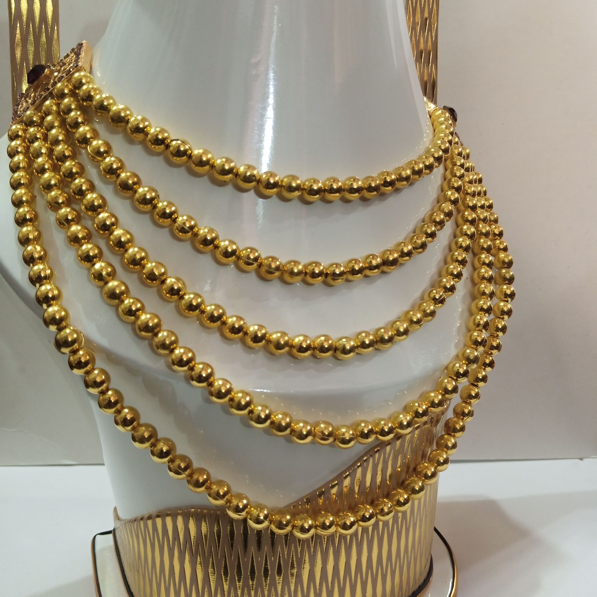 Elegant Gold-Plated Beaded Mala Necklace, Multi-Layer Traditional Jewelry for Girls & Women - HS Star Collection