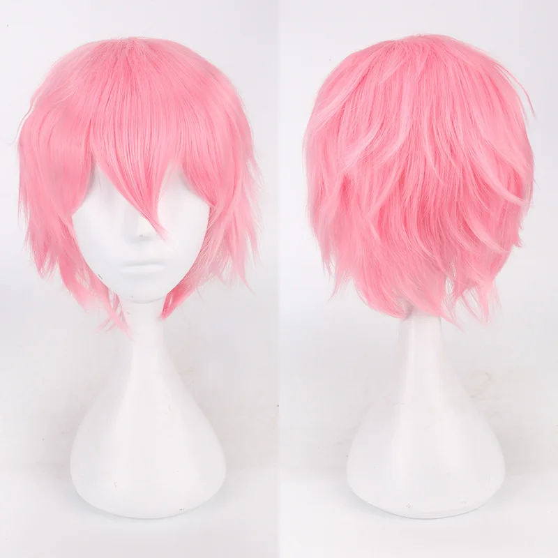 Men Women Synthetic Anime Cosplay Wig Short Straight Heat Resistant Multicolor Hair Costume Accessory