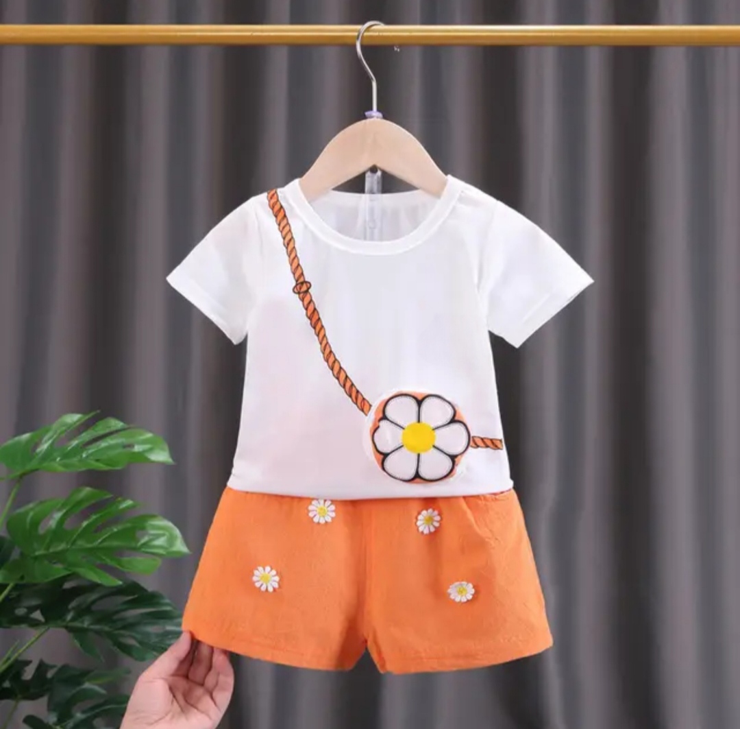 Summer Collection T-shirt And Short Pant For Kids Baby Girls Round Neck Short Sleeves Tee Tops Clothes Sets Dresses Outfit Suit For Girls Jannat Place