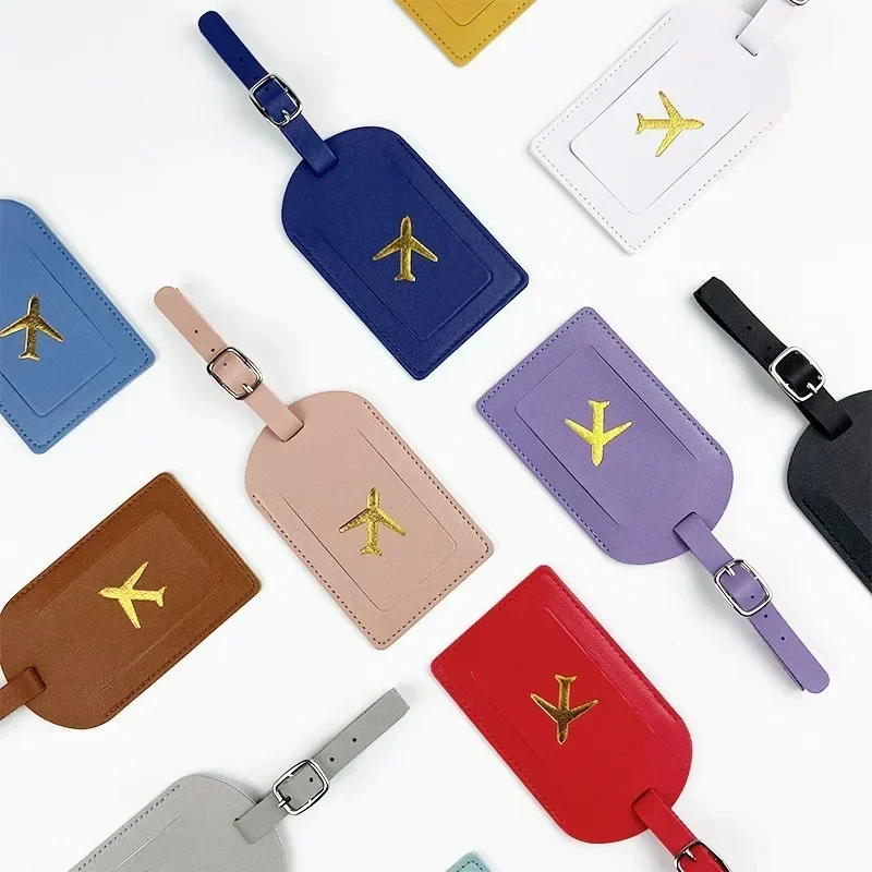Suitcase Address Label Luggage Boarding Case Stamped Leather Business Luggage Tag Label Name ID Address Clip Travel Accessories