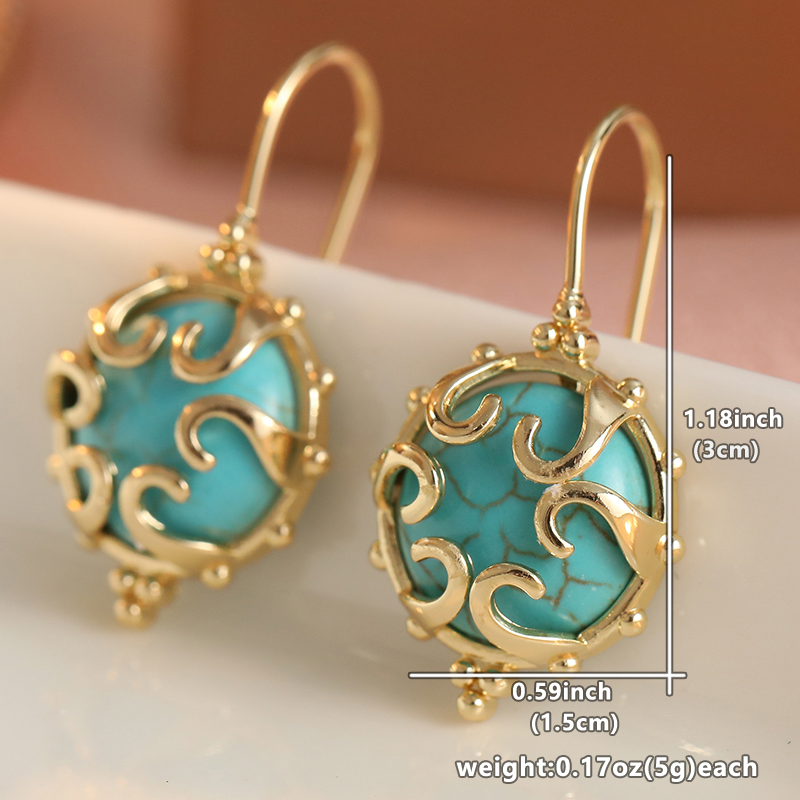 Vintage Chic Design Inlaid Synthetic Turquoise Hollow Dangle Earrings for Women Elegant Luxury Festival Celebration Fine Jewelry