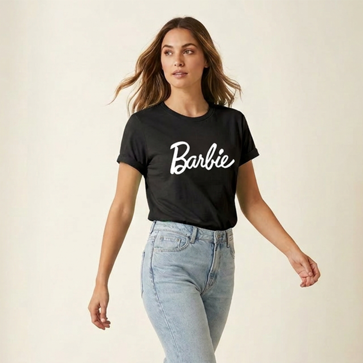 Perimium Quality Summer Collection Stylish Barbie Printed Tee shirt Round Neck Export Quality Top For Girls & Women