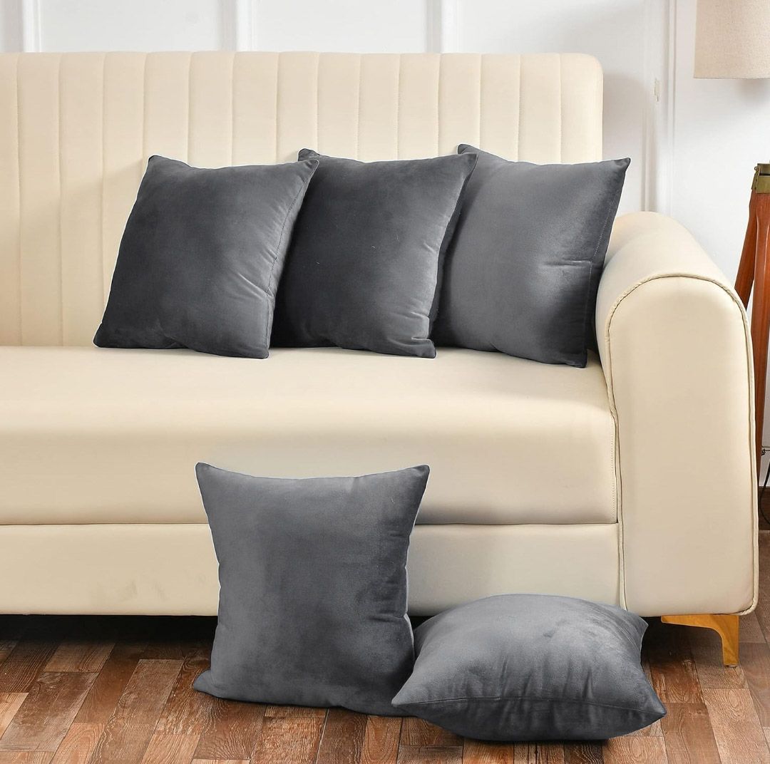 Pack Of 5 Plain Velvet Cushion Covers