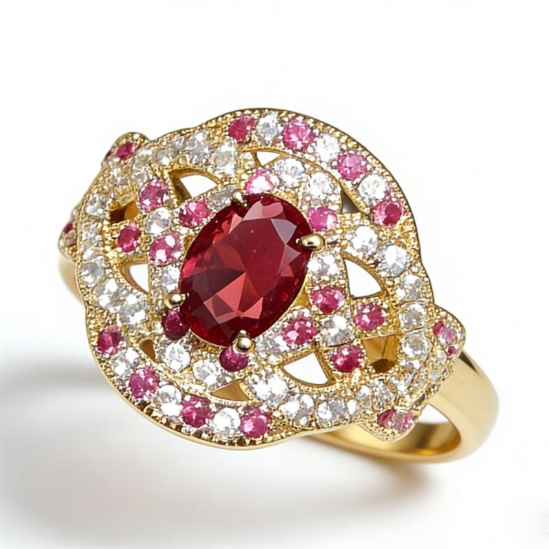 Huitan Delicate Gold Color Women Ring Inlaid Oval Red Shiny CZ Fashion Accessories for Wedding Party Noble Engagement Jewelry