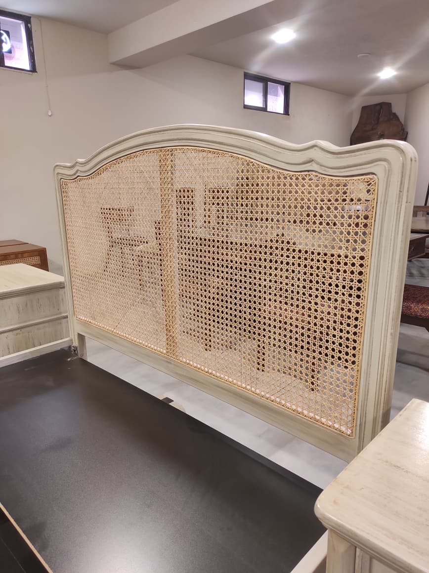 Rattan Cane King Size Bed with 2 Side Tables ( Sheesham Solid Wood )