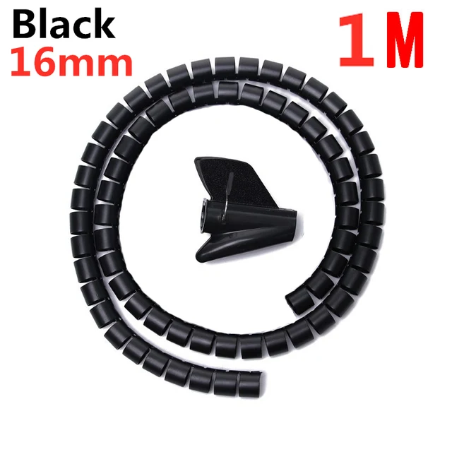2M/1M Flexible Spiral Cable Wire Protector Cable Organizer Computer Cord Protective Tube Clip Organizer Management Tools 16/10mm