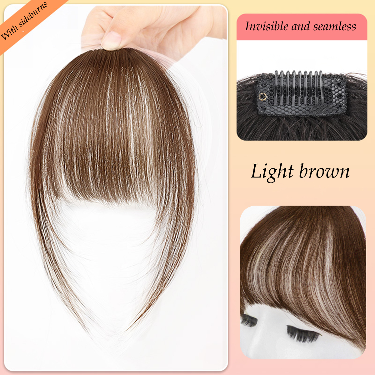 Natural Synthetic Hair Bangs Hair Accessories  Women's Forehead Clip Hair Extension With Natural Curvature Of Sideburns