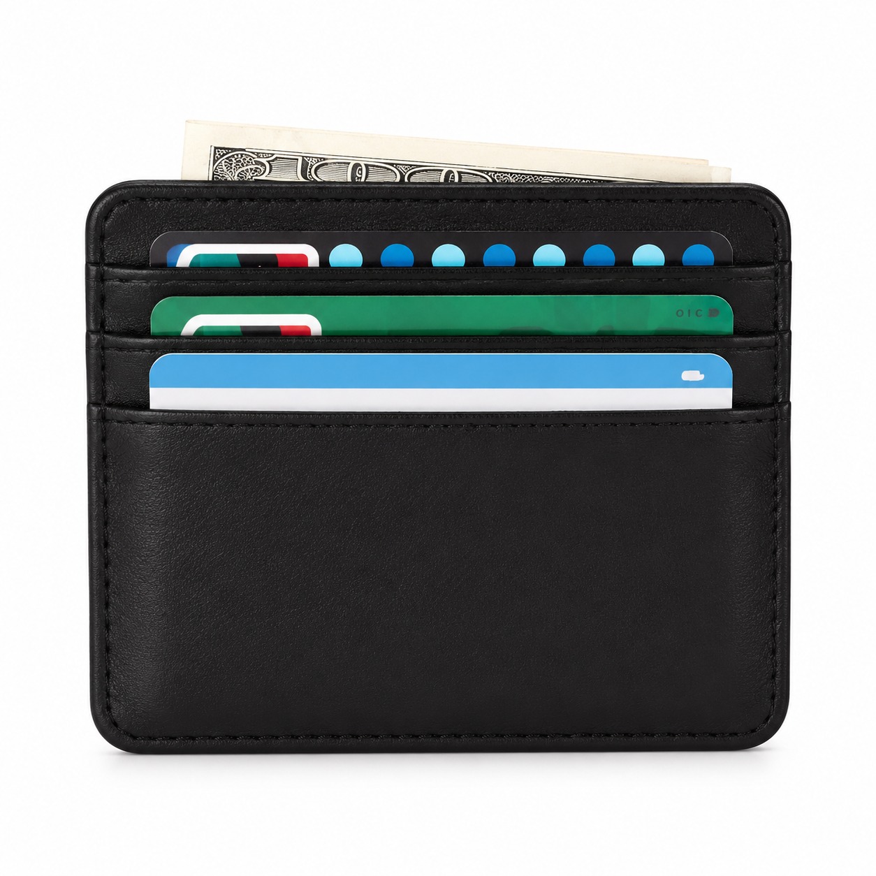 Slim Leather Card Holder Wallet for Men & Women | RFID Blocking Credit Card Wallet | Minimalist Front Pocket Wallet | Business Card & Cash Holder - Black