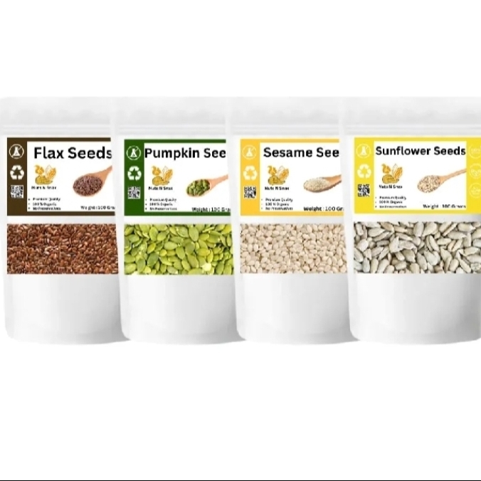 PCOS Seed cycling Pack of 4 Each 100 gram Pack  Flax| Sesame  | Pumpkin |  Sunflower  |seeds
