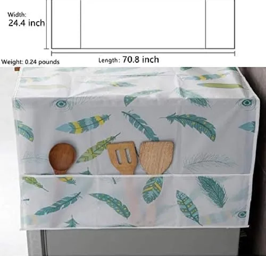 Fridge Dust Cover Waterproof Refrigerator Dustproof Cover with 6 Pocket Household Freezer Top Hanging Bag Fridge Storage Bag Organizer