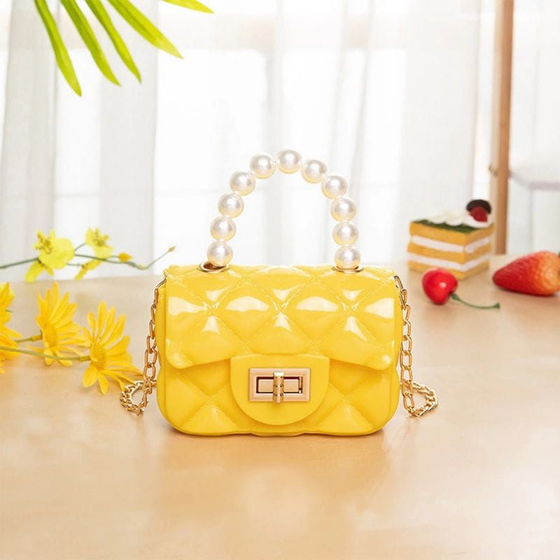 PVC Pearl Handle Mini Cross body Bag With Chain Jelly Shoulder