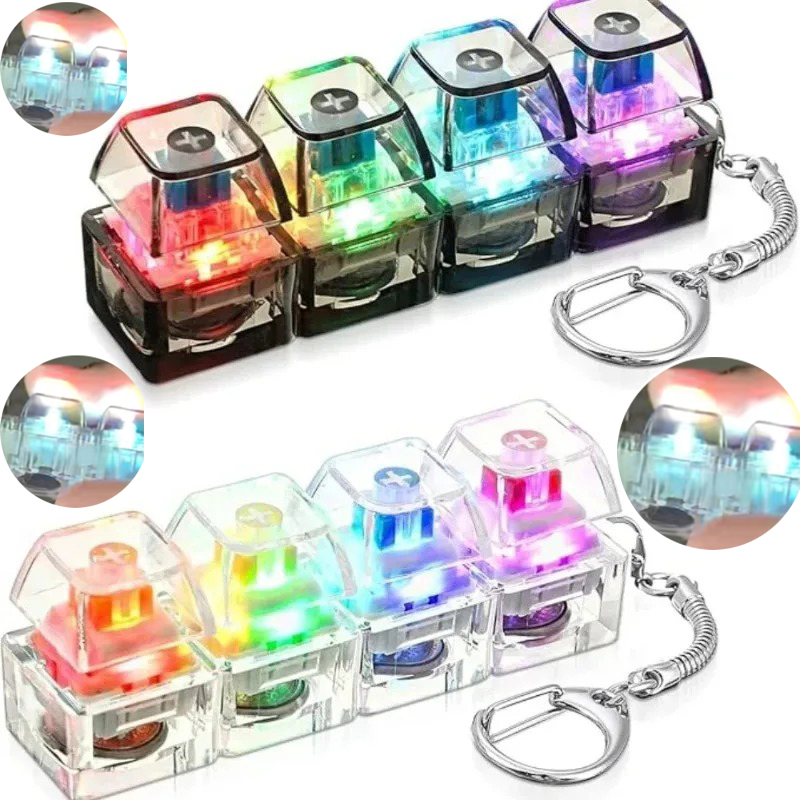 /LED Keyboard Keychain Fidget Toy Crystal Clicker Sensory Toy for Stress Relief Keyboard Keychain Fidget Gadget for Adults Kid*-