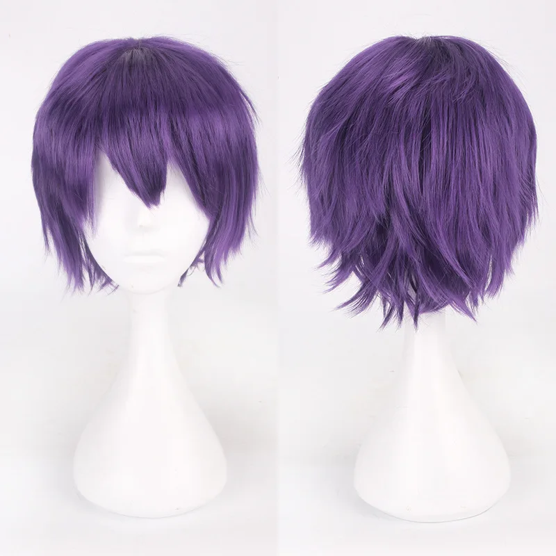 Men Women Synthetic Anime Cosplay Wig Short Straight Heat Resistant Multicolor Hair Costume Accessory