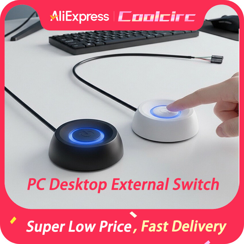 COOLCIRC Computer Desktop External Switch Blue LED Light PC Motherboard External Start Power On/Off Button For Home Office ﻿