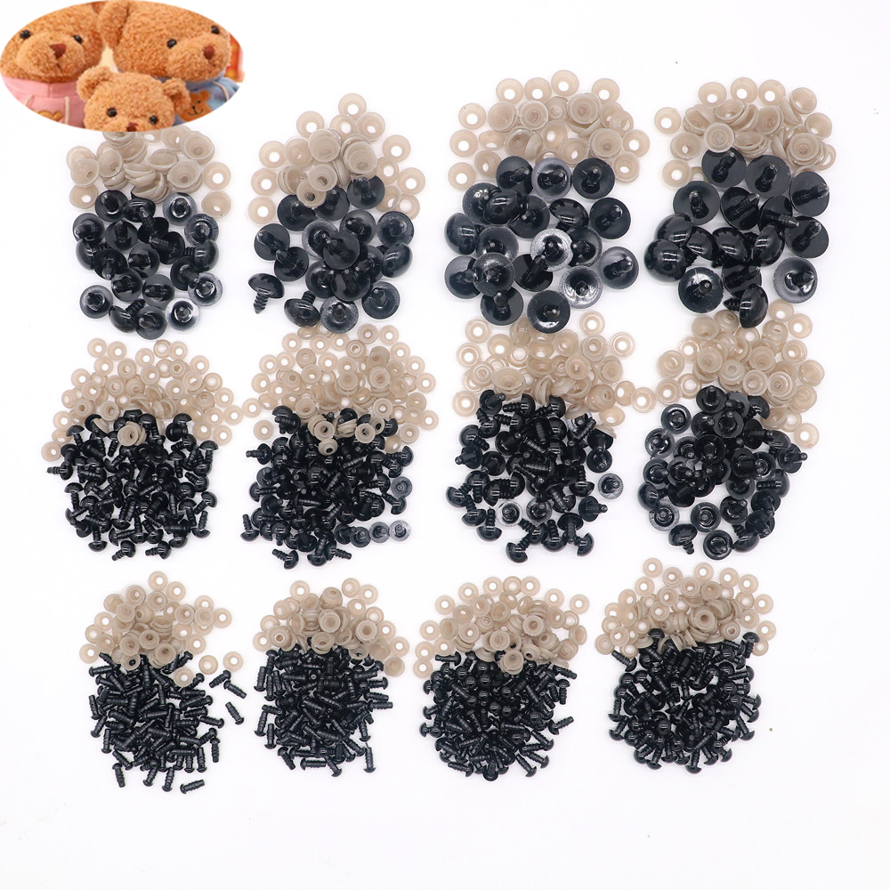 50/100pcs 5mm-24mm Black Plastic Safety Eyes with Washer for Amigurumi Doll Crochet Eyes DIY Craft Stuffed Toys Animals Supplies