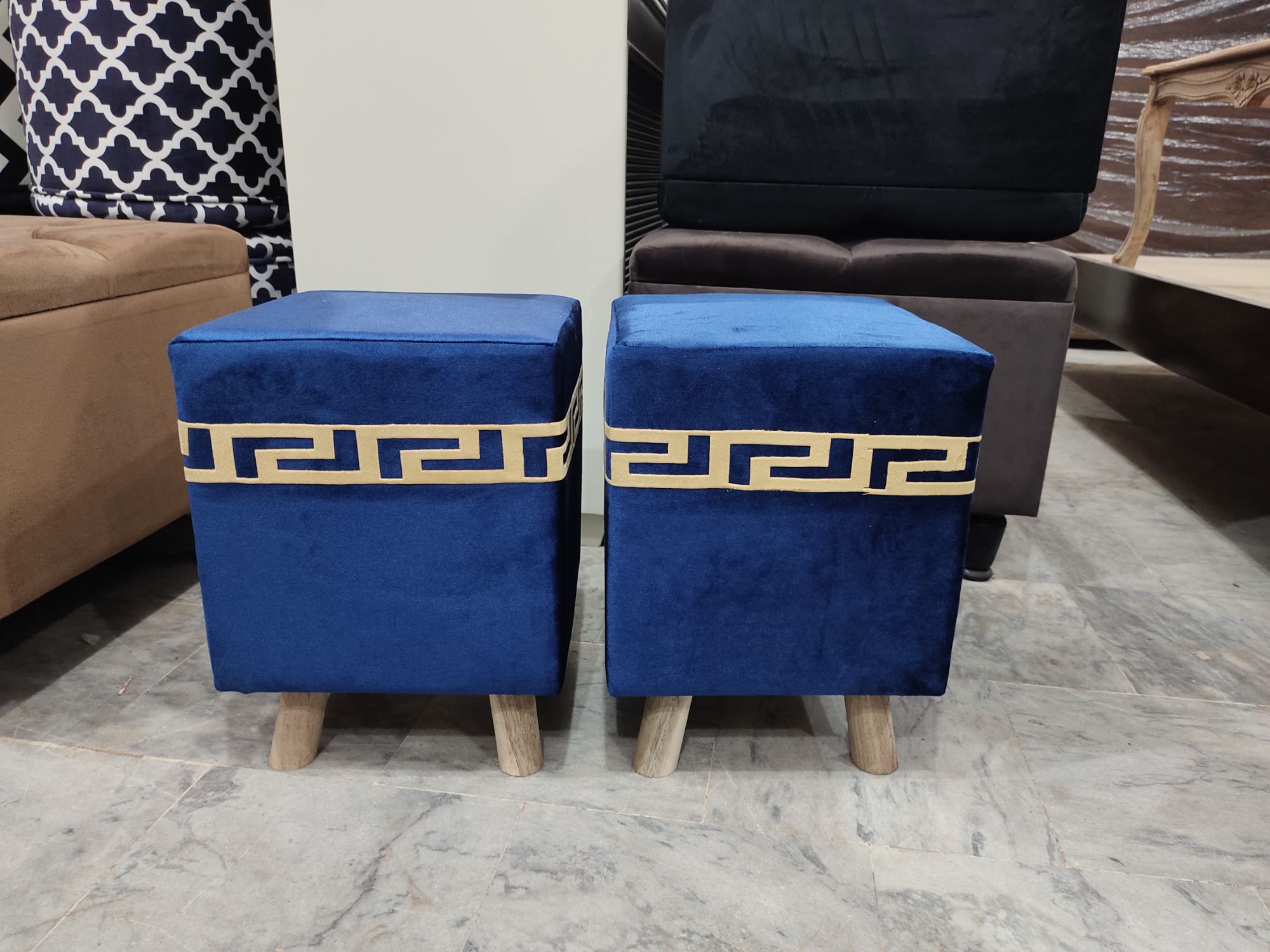 ottoman stools pair velvet stuff sofa chair stool living room bedroom stools (pack of 2)