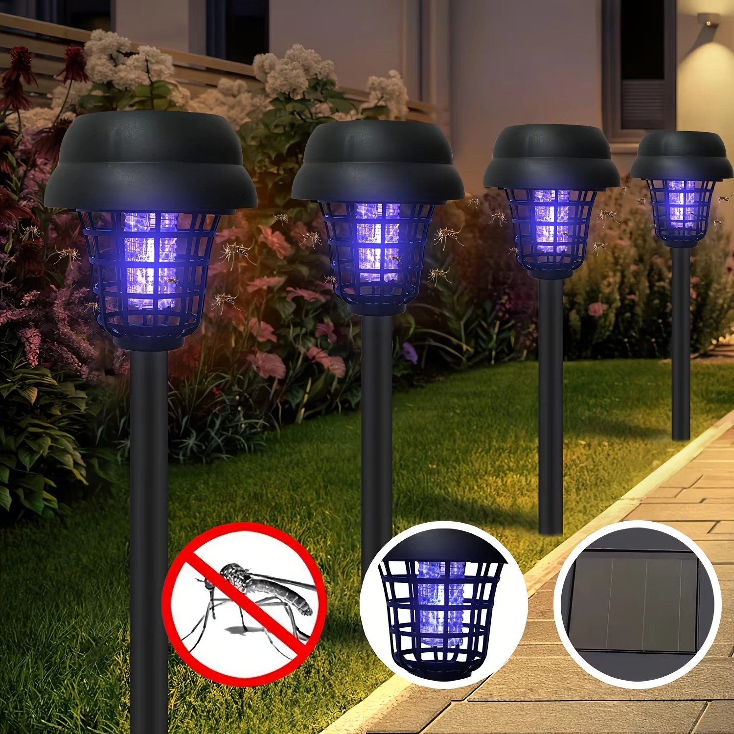 Solar Mosquito Killer Lamp Outdoor LED Bug Zapper Waterproof Light Trap for Garden Lawn Camping