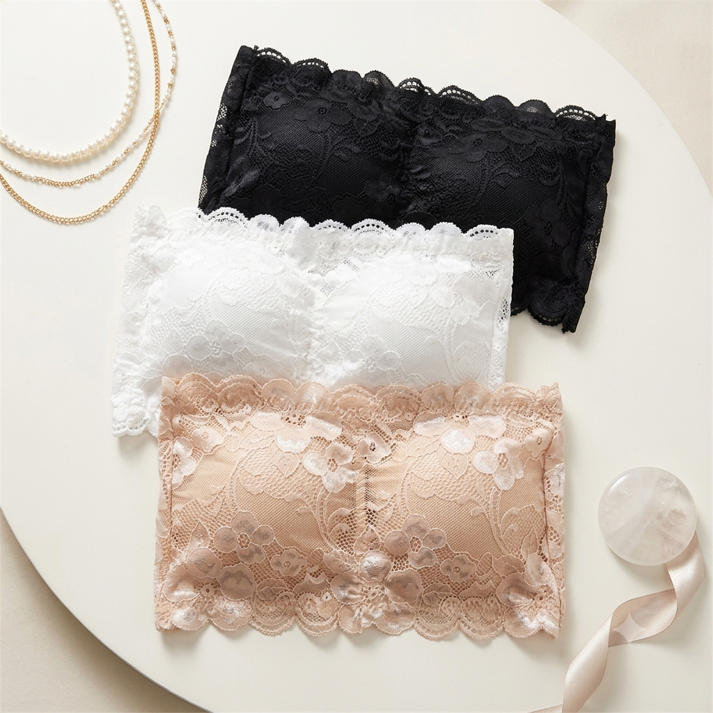 Women's Strapless Lace Padded Bra | Wireless Tube Bra | Back Hook Closure | Soft Comfortable Fancy Innerwear | Free Size