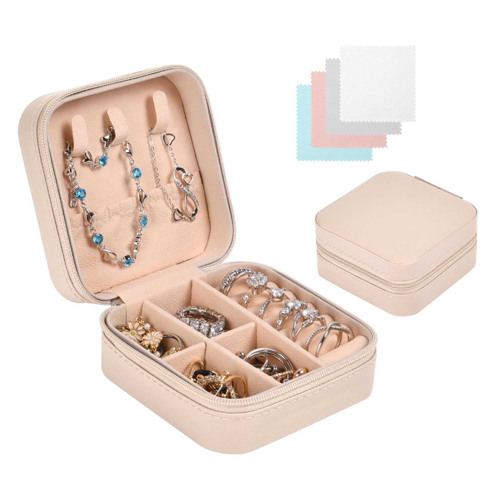 Mini Travel Jewellery Box Organizer - Portable Faux Leather Jewellery Storage Case for Rings, Earrings & Necklaces - Gift for Women