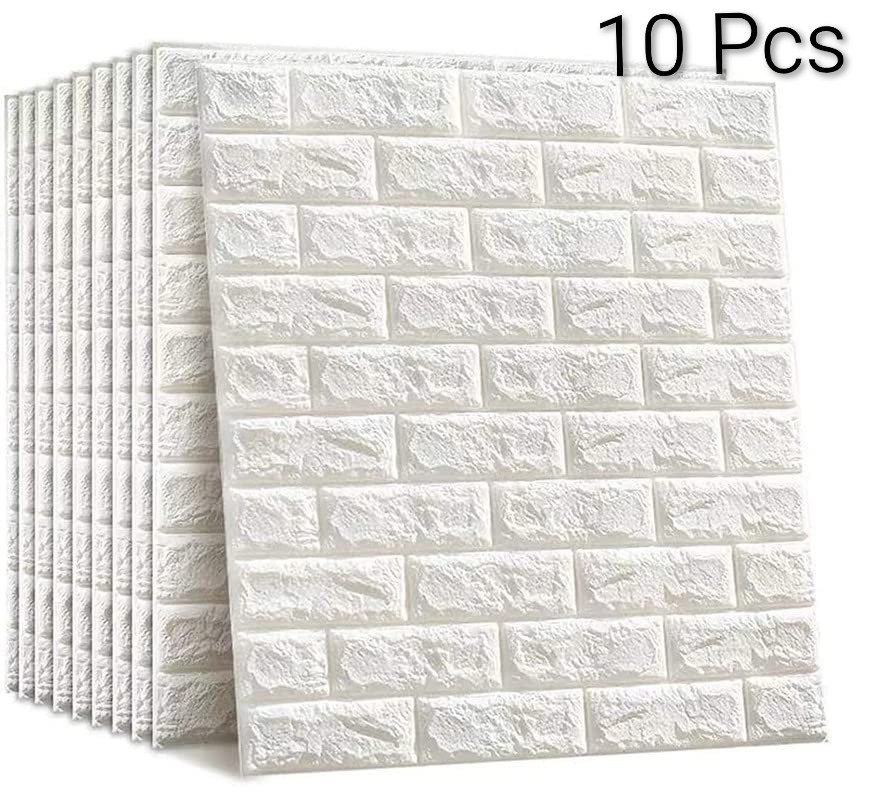Pack Of 1,5,10,20 Brick Sheet For Wall Decorations| Brick Style Wallpaper| Brick Stickers For Wall| 3D Self Adhesive Brick Sheet Wallpaper For Room| White Formic Wall Stickers 35*38 cm