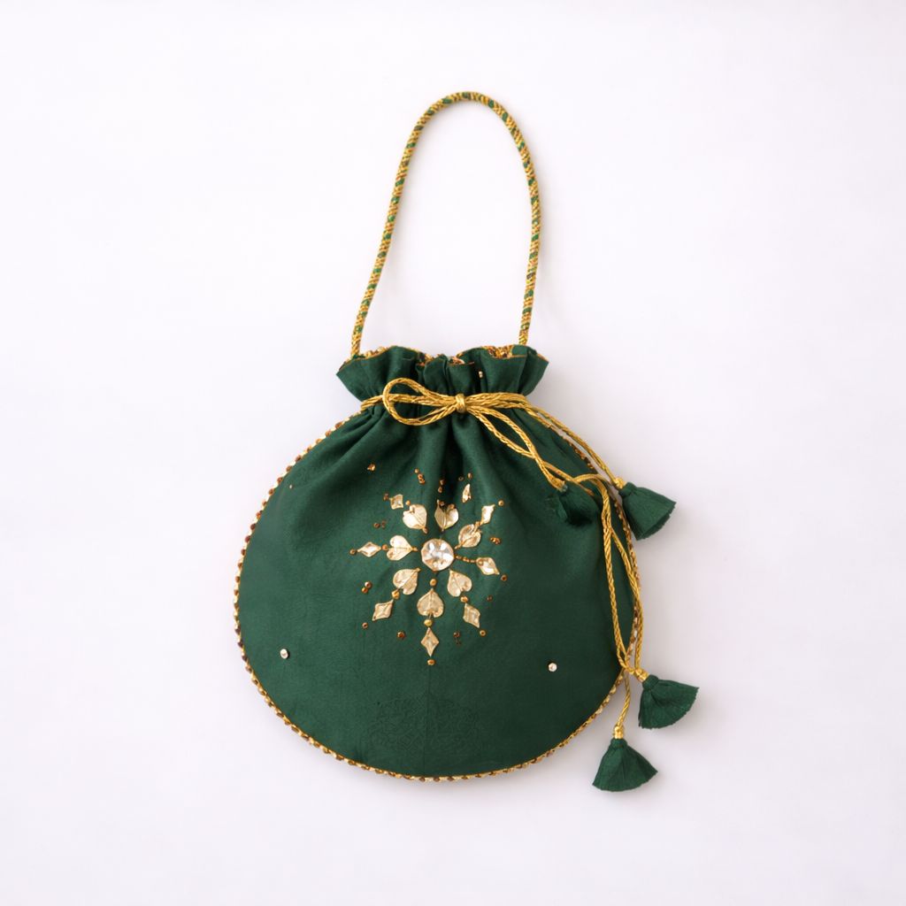 Fancy embroidered clutch/potli bag for wedding parties designer traditional potli gol bag with Handmade Gota work