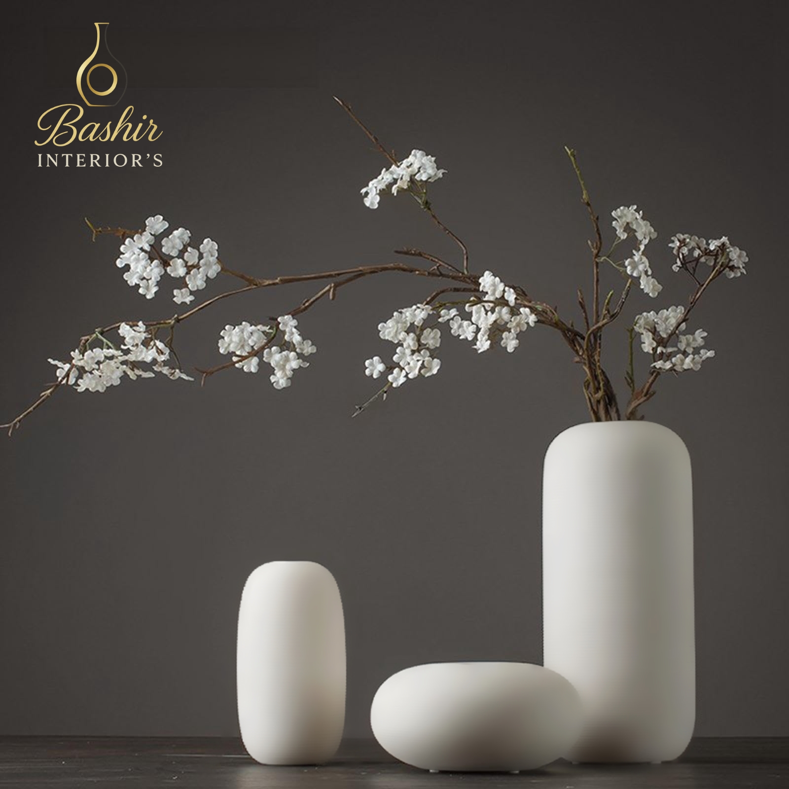Set of 3 Handmade Ceramic & Gypsum Vases – Modern Matte Finish | Interior Home Décor