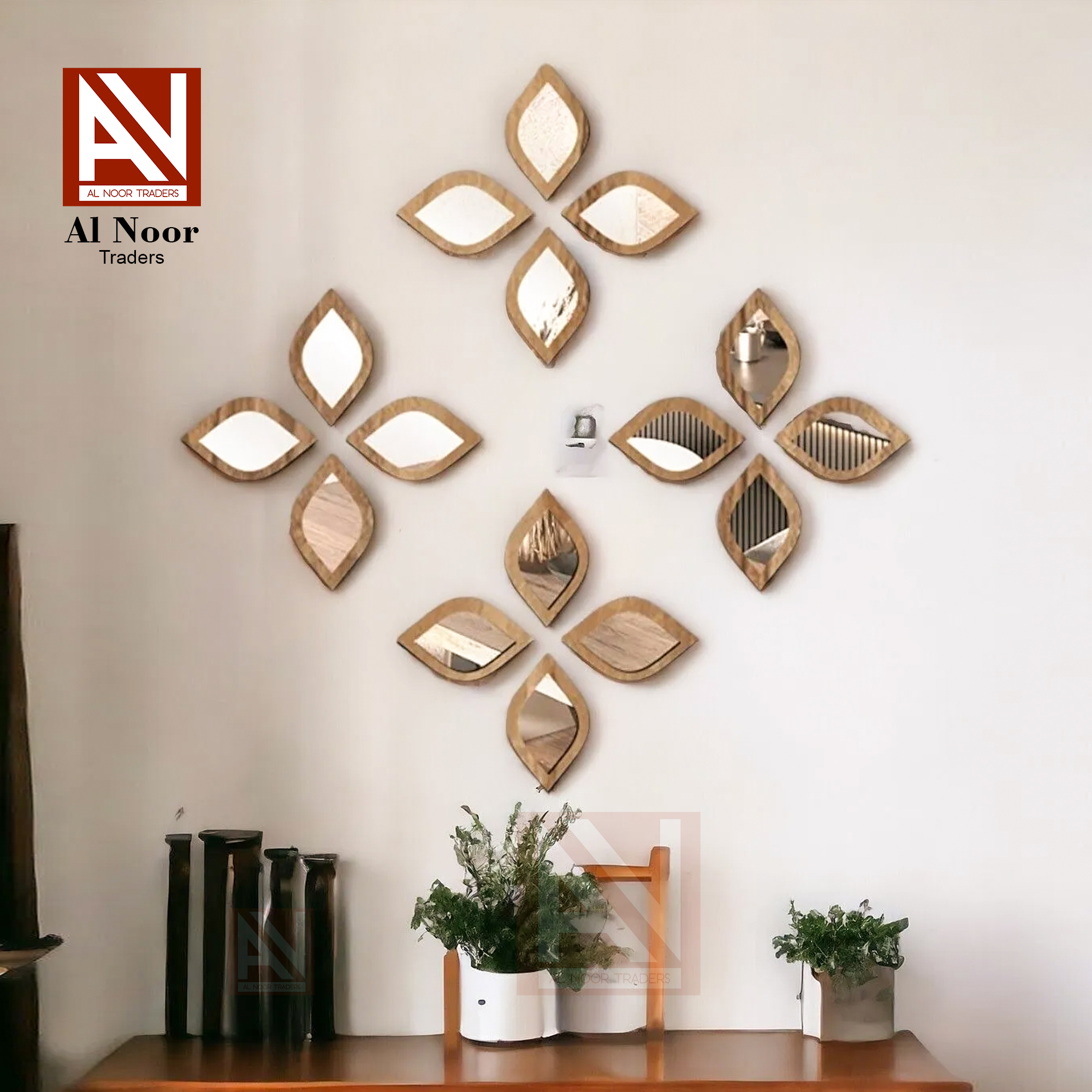 Al Noor Traders Water Drop Decorative Mirror Set 4 - 8 - 12 OR 16 Pieces Wooden Acrylic Mirror Size Each Piece Height 7 in by Width 3.7 inches ,Wall decorations items, Wooden wall shelf for bedroom, Wooden wall decorations for home, Wall hanging