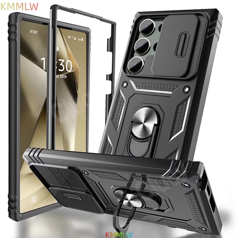 Case For   S23 S24 S25 Ultra S21 S22 Plus S25Edge S23FE S24FE Camera Slide Armor Protection 360 Degree Rotate Cover