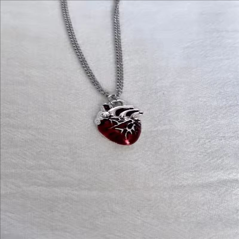 New Anatomical Red Heart Necklace Y2k Grunge Jewelry Dainty Silver Color Tonebloody Red Human Heart Pendant personalized 