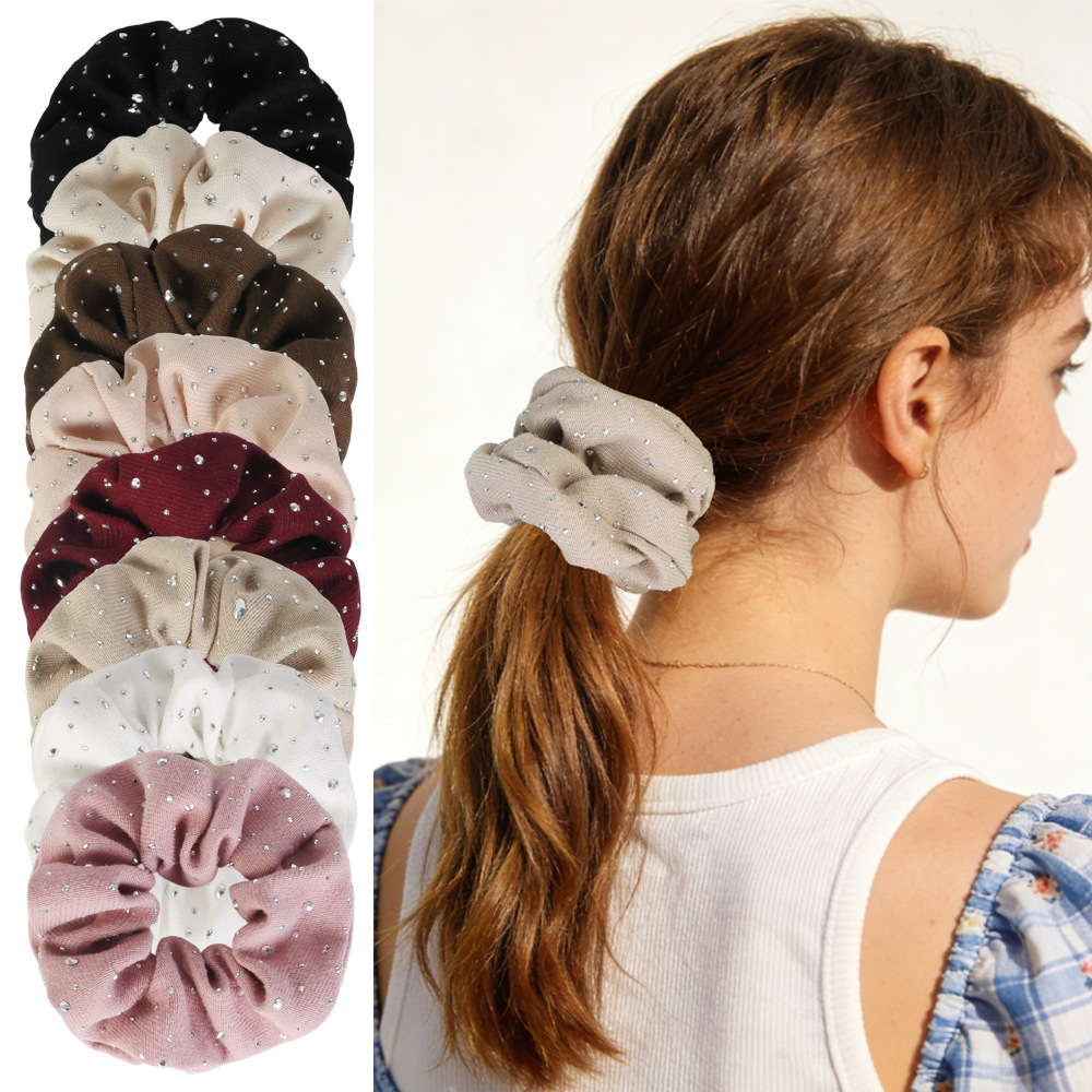 Velvet Starry Sky Synthetic Rhinestone Scrunchies Fashion Minimalist Elegant High Elastic Ponytail Womens Hair Accessories