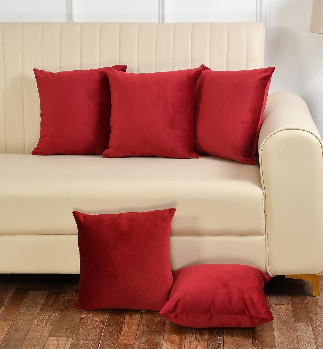 Pack Of 5 Plain Velvet Cushion Covers
