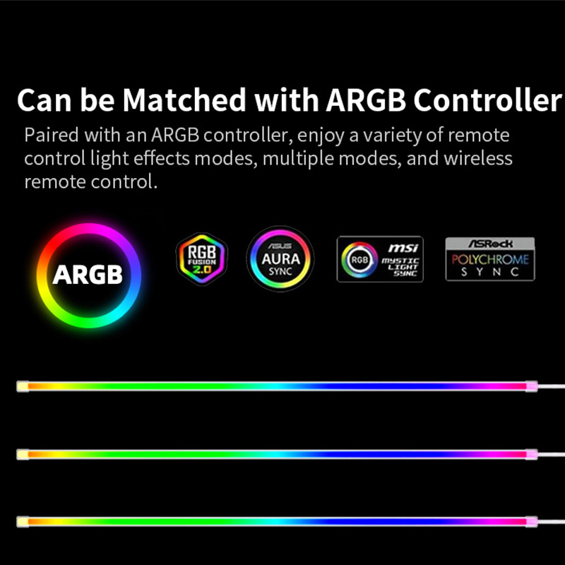 COOLCIRC 40cm LED Strip Computer Light Bar 5V/3PIN ARGB Motherboard Light-Strip Colorful Atmosphere DIY Lamp Bar for PC