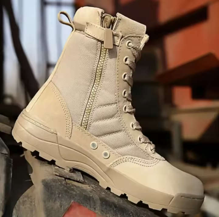 ‎Men’s Tactical Military Boots – Durable High Ankle Army Shoes with Zipper & Lace – Ideal for Polic, Security Guards, Patrolling & Hiking