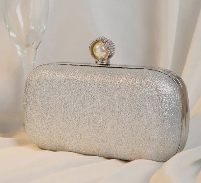 Elegant Pearl Clutch Bag for Women – Rose Gold Sparkle Box Purse for Party, Wedding, Evening Wear