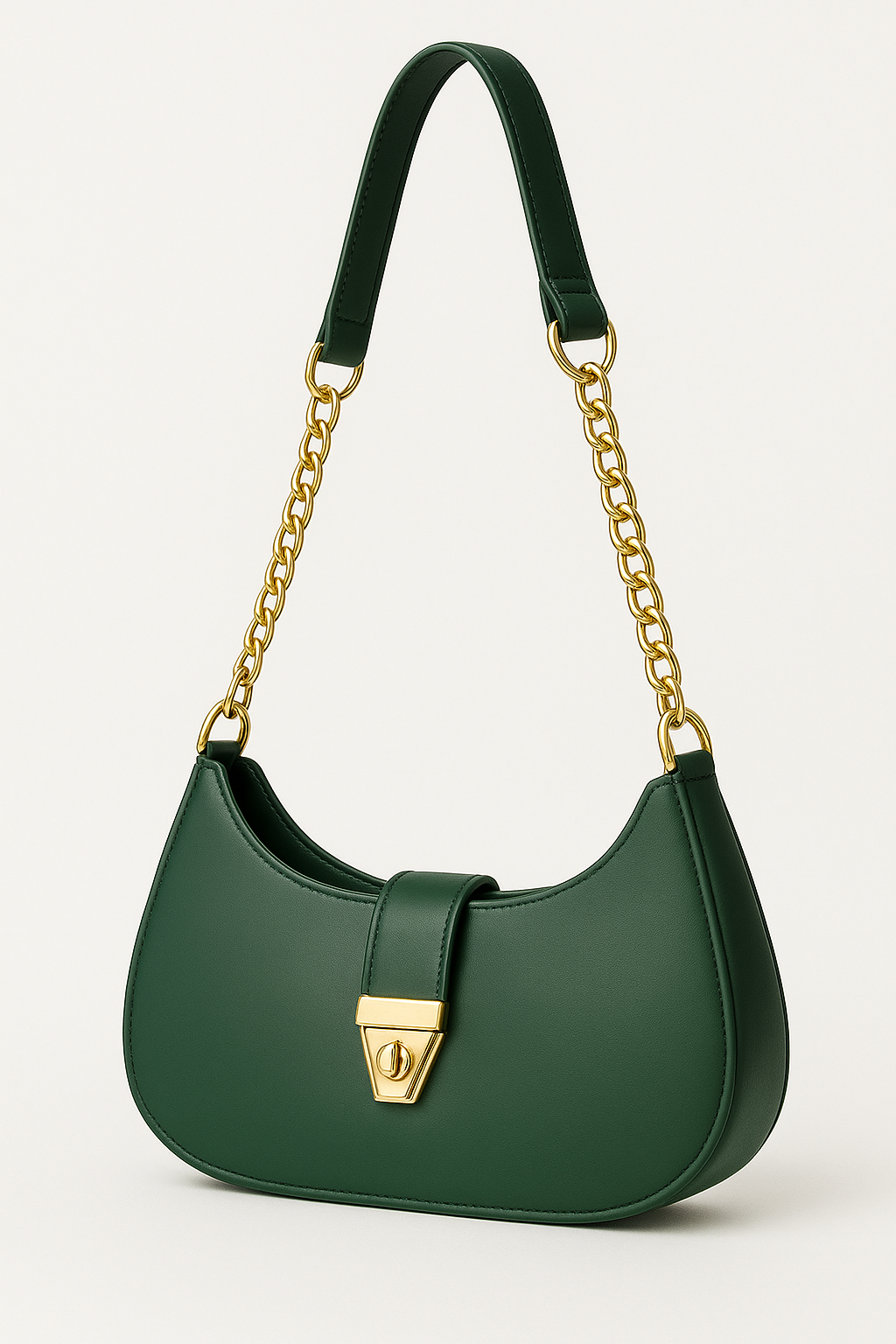 Trendy Faux Leather Crescent Bag – Gold Chain & Turn-Lock