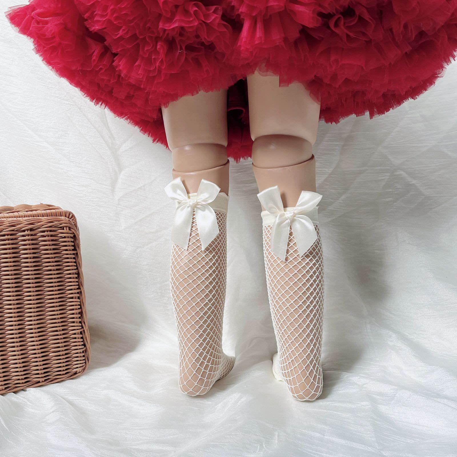 Stretchable Kids Fishnet Bow Socks - Free Size