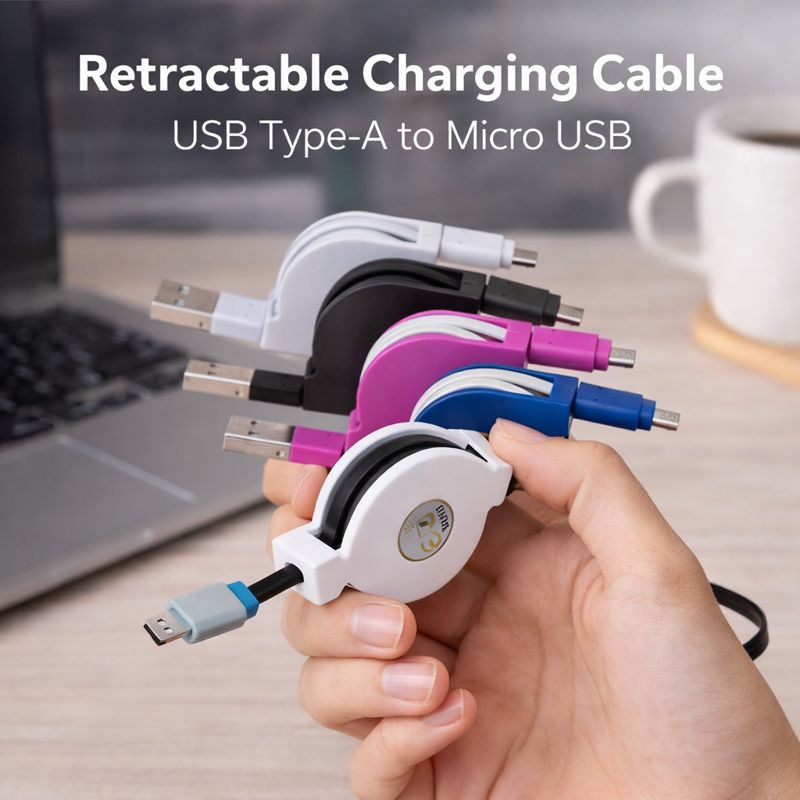 Retractable Micro USB Charging Cable – Fast Data Sync USB Type-A to Micro Charger Cable for Android Devices (1Pc) Multicolors