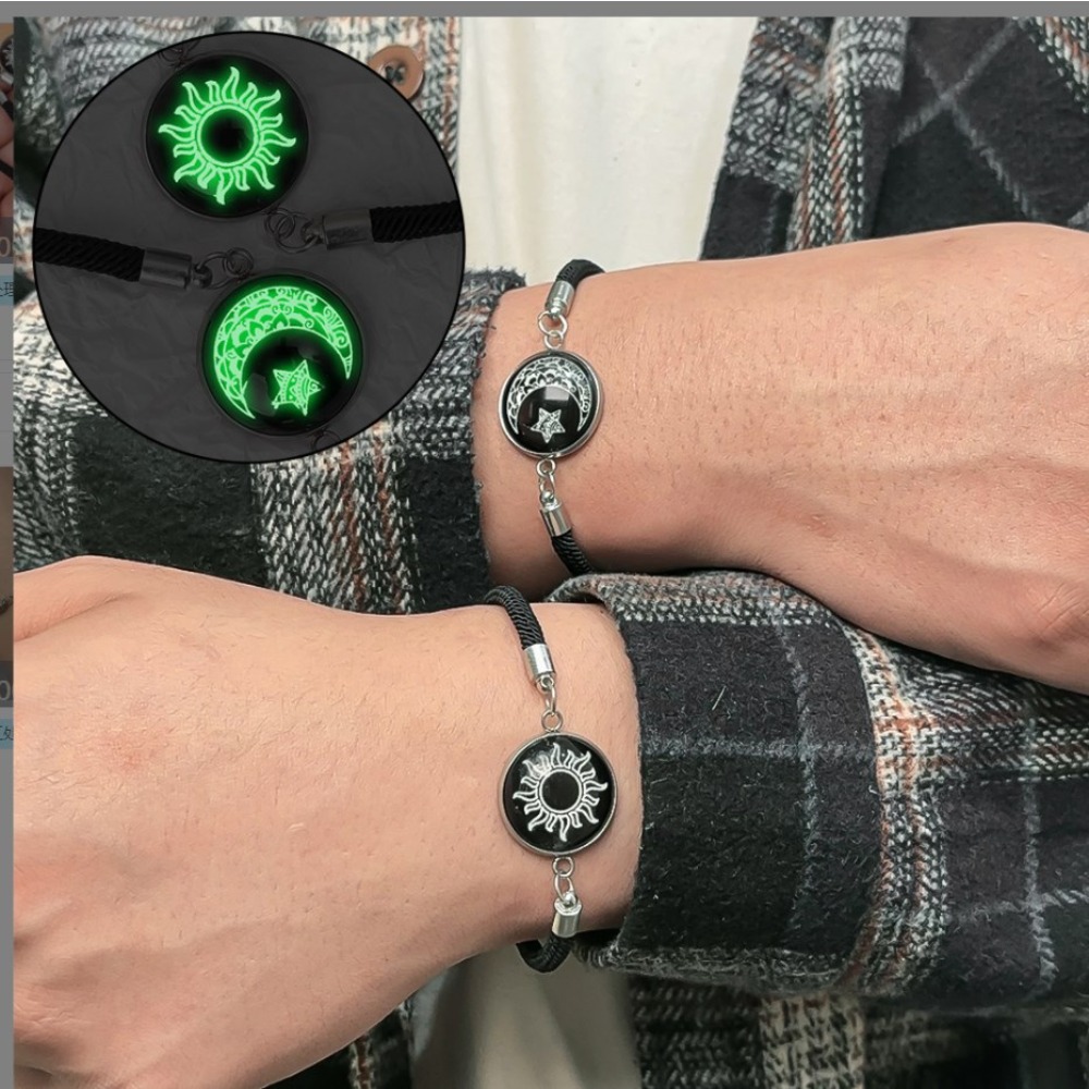 2pcs Luminous Sun Moon Braided Bracelets for Lovers Adjustable Couple Bracelets Valentine's Day Jewelry Girlfriend 