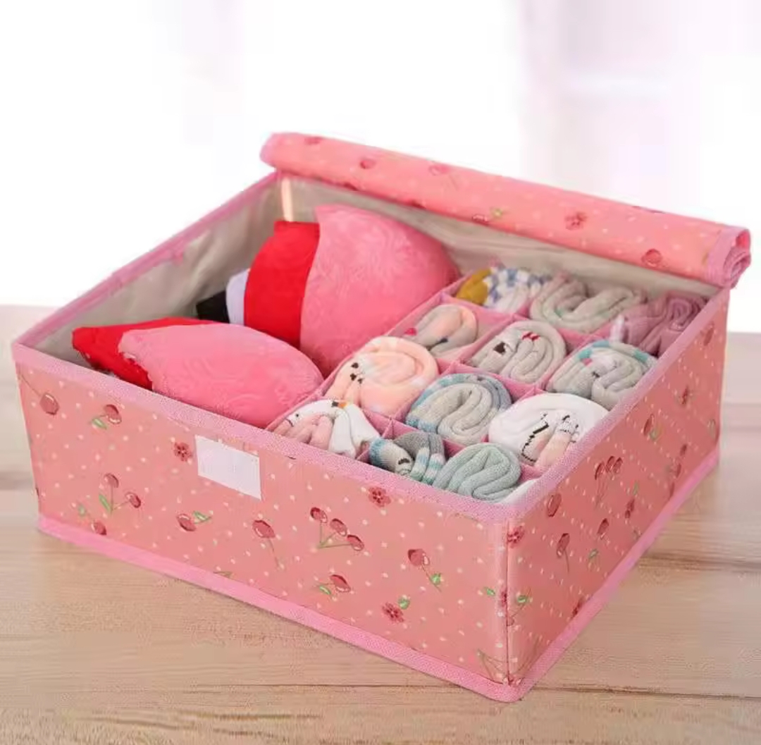 Foldable Star Print Bra Organizer Box – Multi-Compartment Underwear & Socks Storage Box
