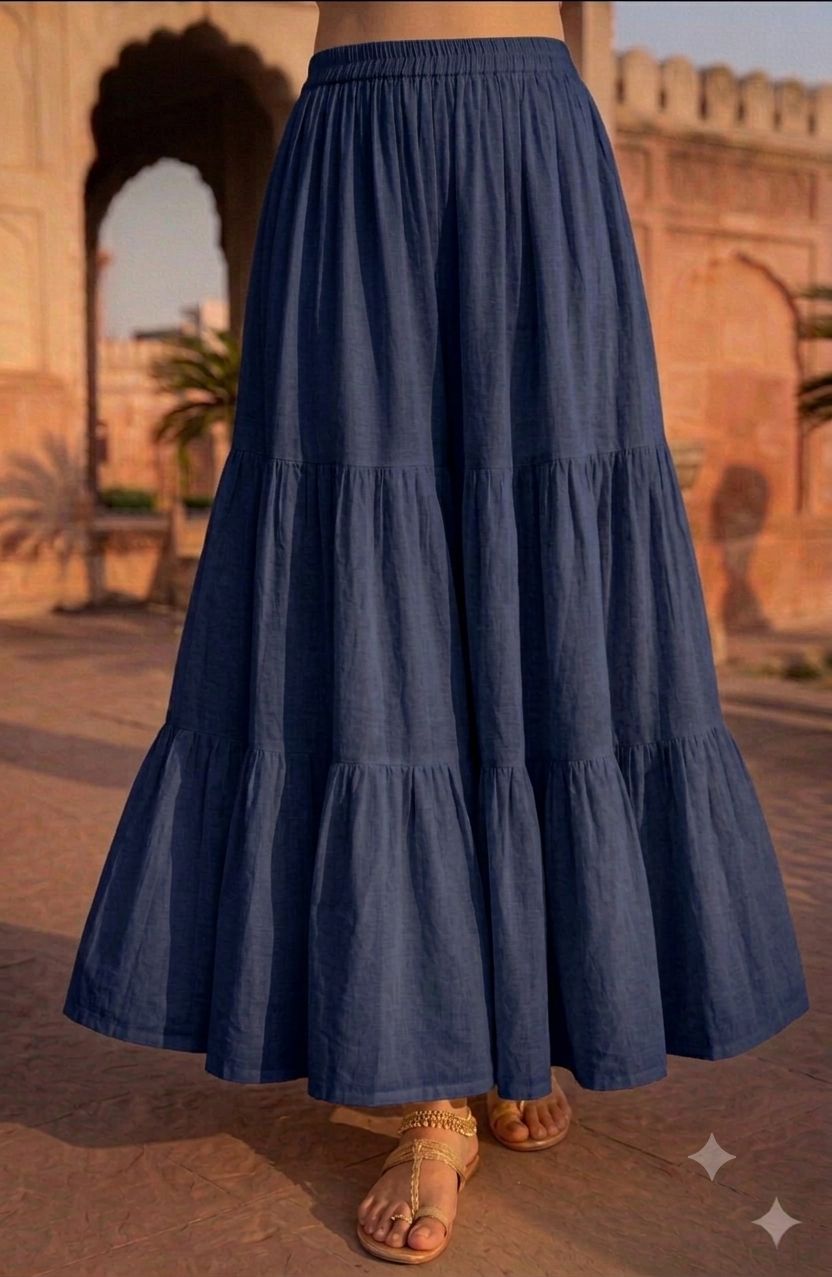 Multi Layered Tiered Summer Cotton Maxi Skirt for Women – Flowy Long Skirt with Elastic Waist (XS to XXL)
