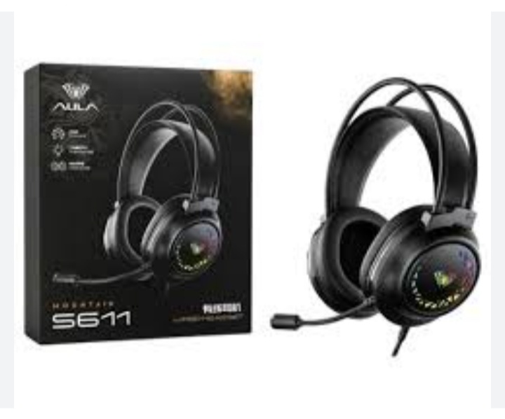 AULA S611 Gaming Headset with RGB Lighting black, 50mm Drivers
HD Flexible Mic USB Wired, Adaptive Headphone for PC & PS4, Stereo Sound