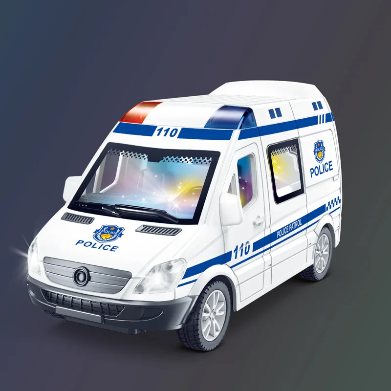 1:32 Mini Car Diecast Ambulance Fire-Truck Policecar Model Sound And Light Vehicle Simulation Collection  Toys
